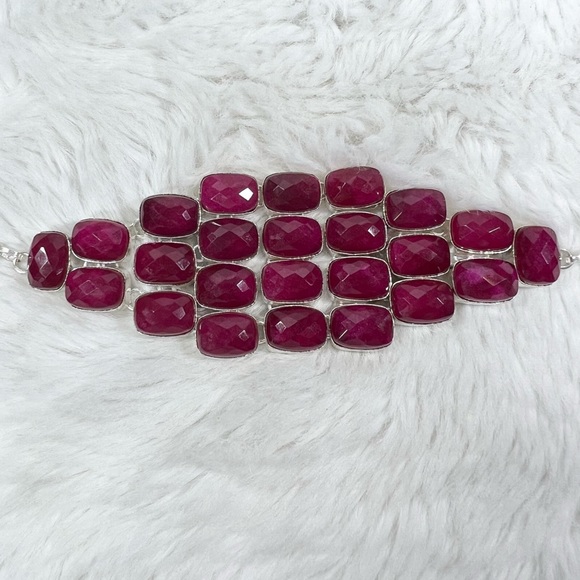 Stunning Faceted Ruby 925 Large Necklace & Bracelet Set - Picture 7 of 8
